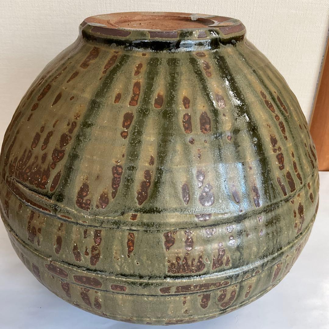 日本工芸会正会員　水野英男作　灰釉壺