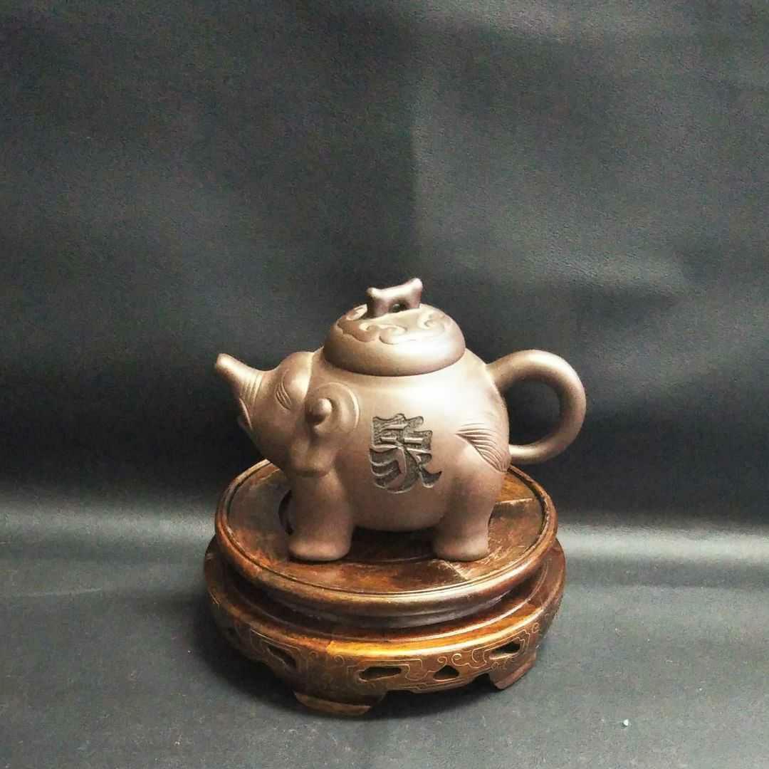 ※中国古美術/朱泥紫砂象型四足茶壺/(底款:周検風制)
