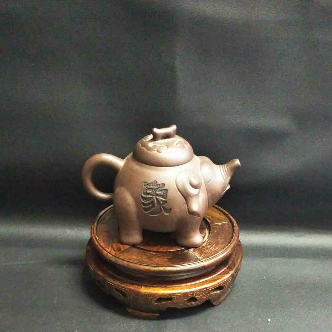 ※中国古美術/朱泥紫砂象型四足茶壺/(底款:周検風制)