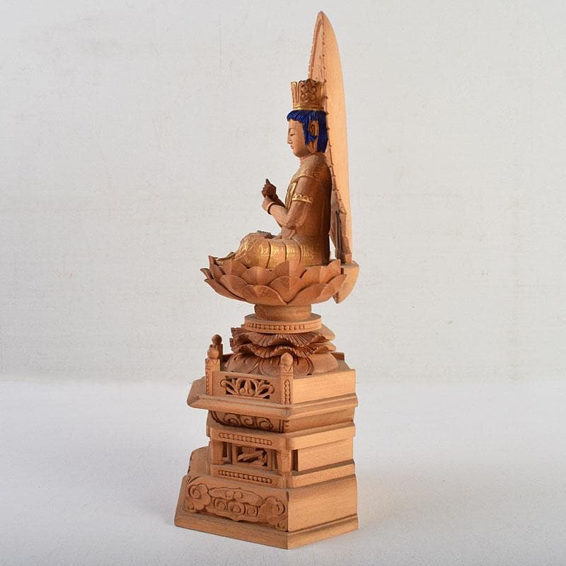 仏教美術　白檀彫刻　色彩木彫　大日如来坐像(金剛界)　仏像　置物　F　R9395