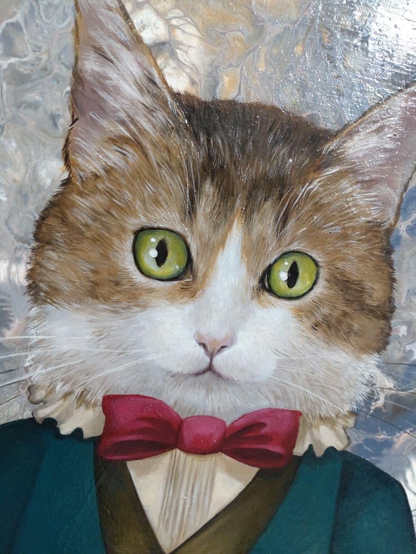 猫の油絵【猫伯爵】1点物の原画/作者サイン入り/F8号キャンバス