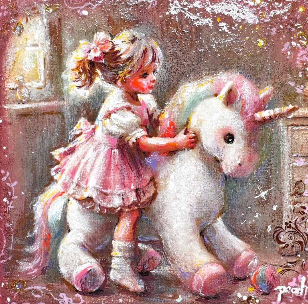 ぷ*あ様 絵画原画《夢を乗せて2》ユニコーンに乗っちゃう！コラージュ➕