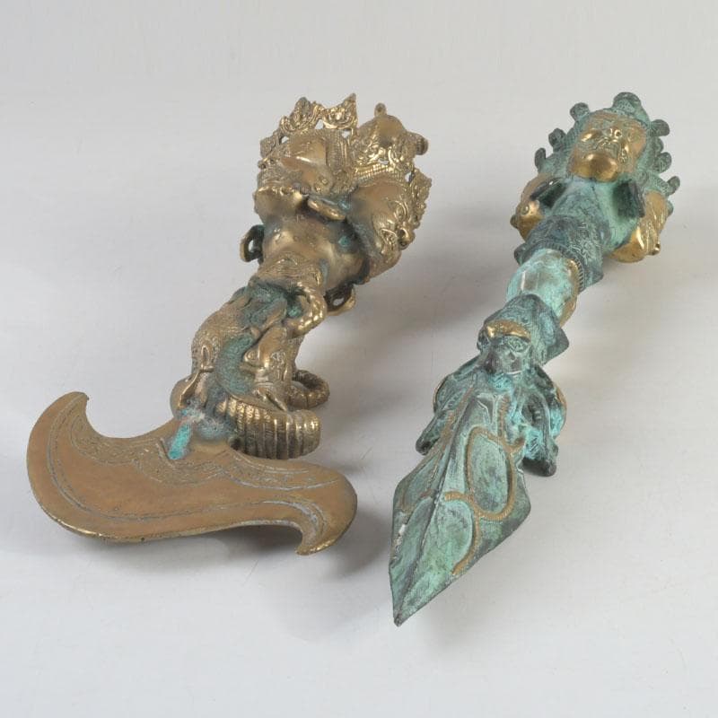 チベット密教法具　古銅鍍金　馬頭観音　金剛杵　独鈷杵など　3点　C　9240