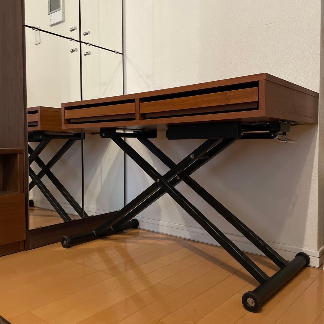 【希少】昇降式スライドテーブル付きダイニング薄型パソコンデスク机 90×45cm