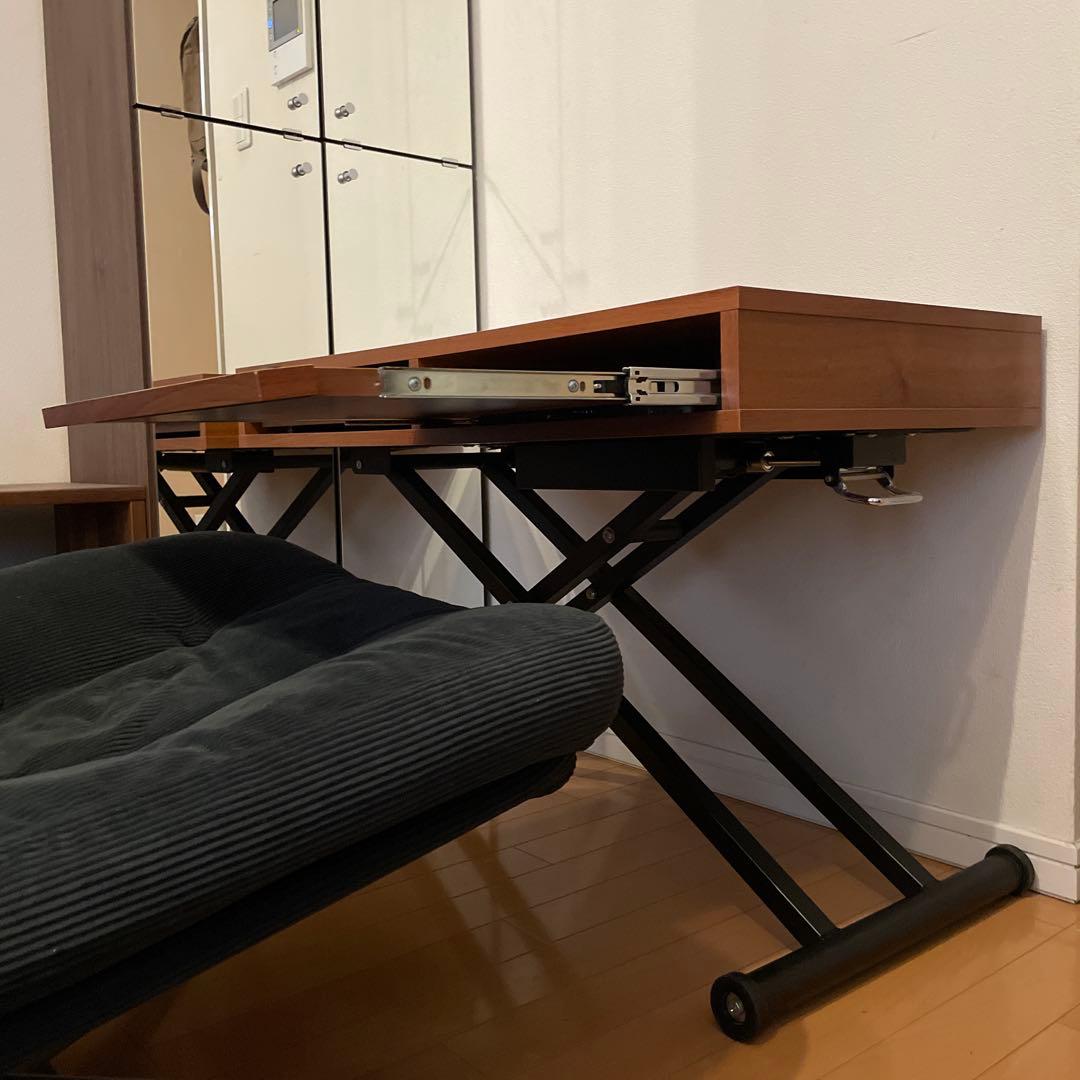 【希少】昇降式スライドテーブル付きダイニング薄型パソコンデスク机 90×45cm