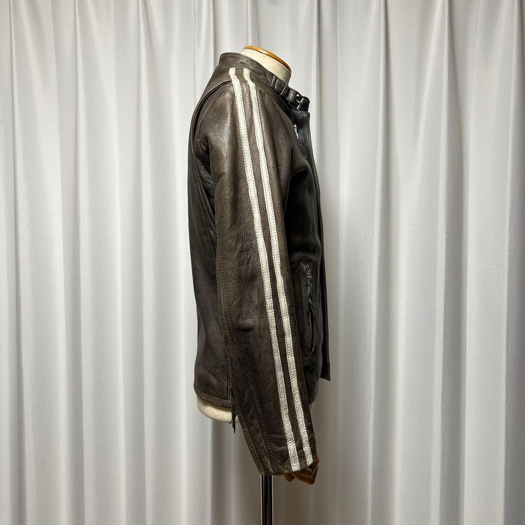Schottクラッシックレーサー　シングルライダース　カーキ　袖白2本線　牛革S