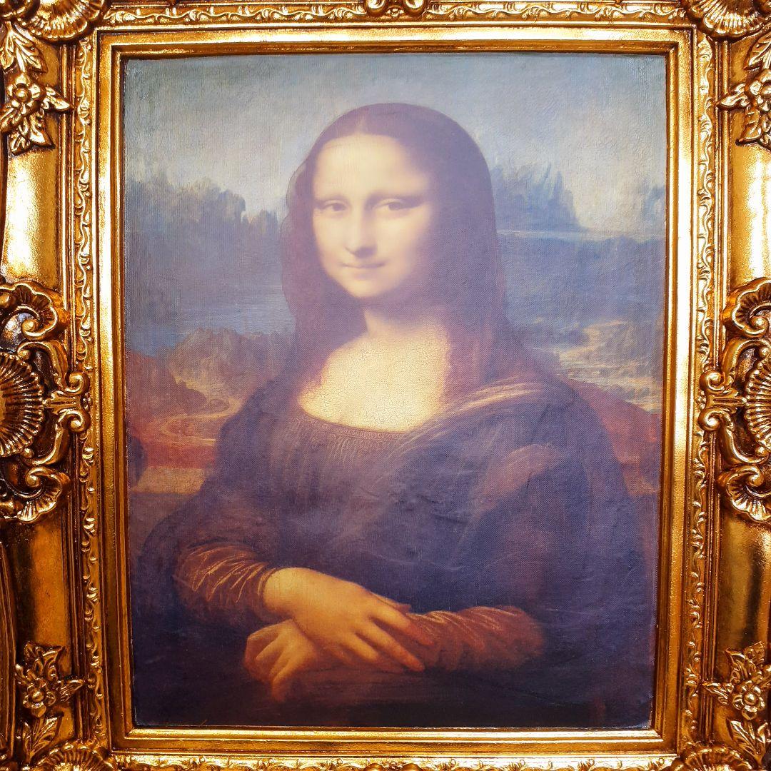 輸入雑貨　ダヴィンチ作　絵画　モナリザ　良質キャンバス生地　金箔使用　額絵