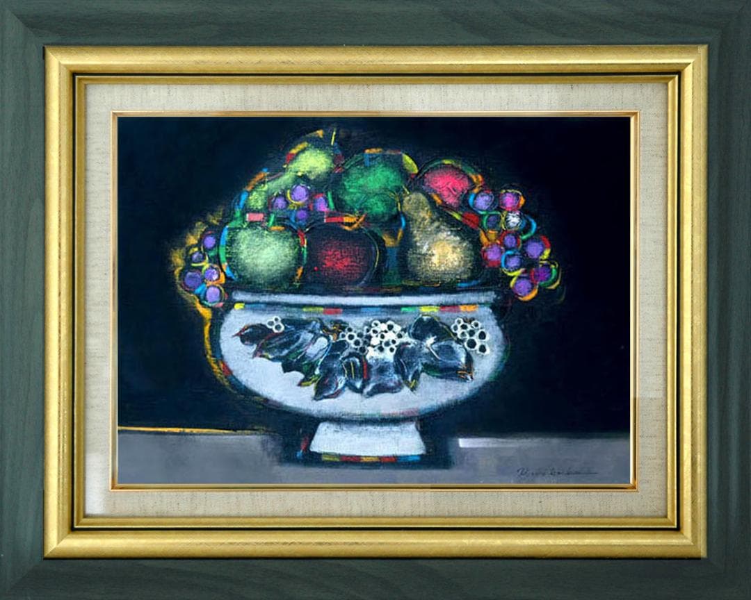 油絵 絵 絵画 インテリアuF6-062004 静物 果物と器