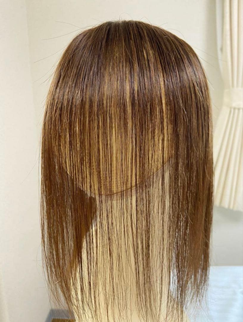 人毛100% ヘアピース　ブラウン35シルクスキン　総手植え引き抜き　前カット