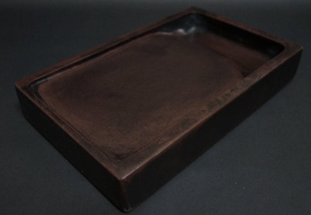 書道具 大型端渓硯 唐木硯台蓋付 重さ3.6KG★時代物★