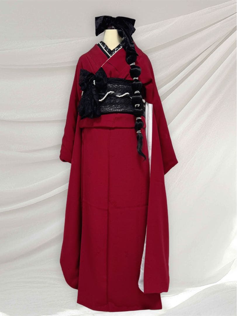 【ワインレッド振袖】無地振袖フルセット