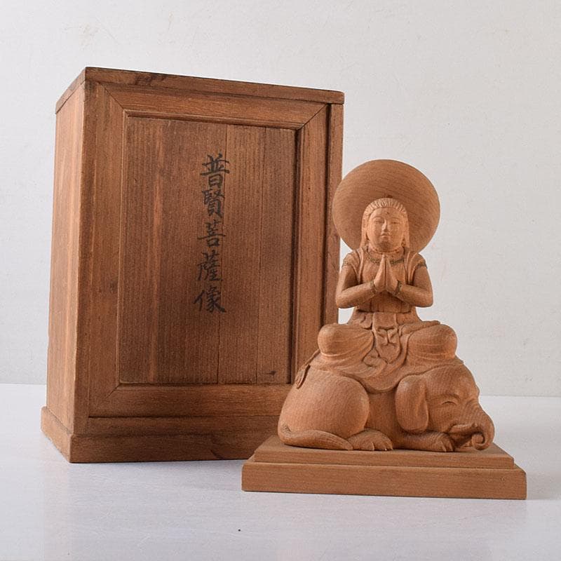 mi　仏教美術　木彫　普賢菩薩像　仏像　置物　共箱　V　7995