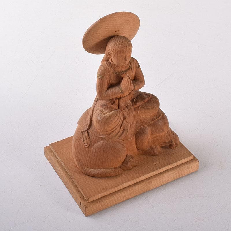 mi　仏教美術　木彫　普賢菩薩像　仏像　置物　共箱　V　7995