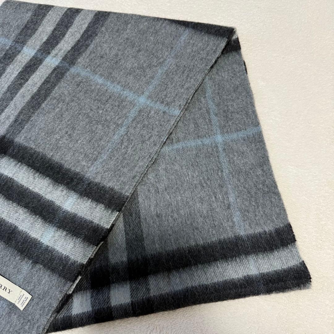 美品　BURBERRY カシミヤ チェック マフラー グレー