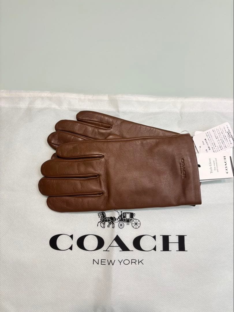 【新品本物】COACHコーチレザー手袋グローブタグ付きダークブラウン限定完売