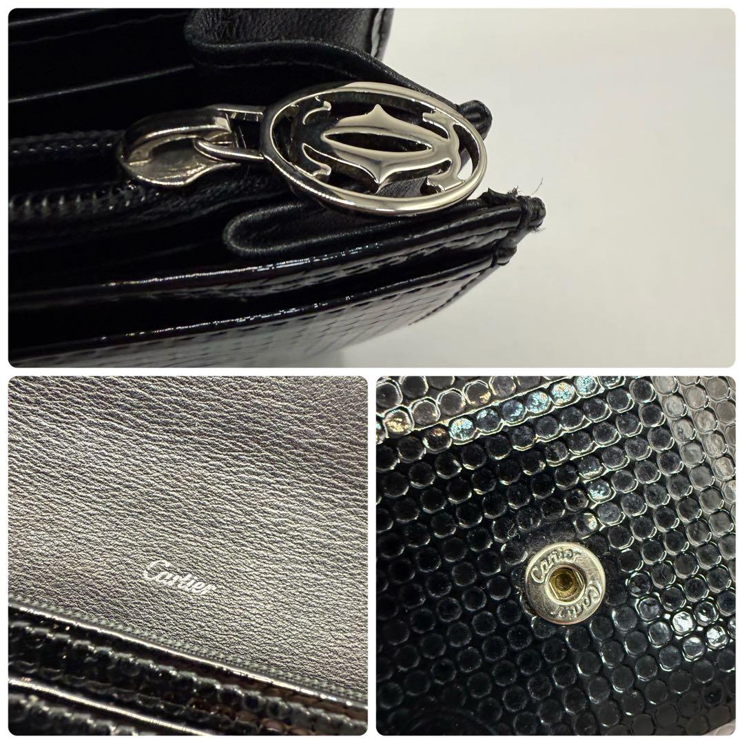 カルティエ 長財布 ハッピーバースデー パテントレザー ロゴ ブラック