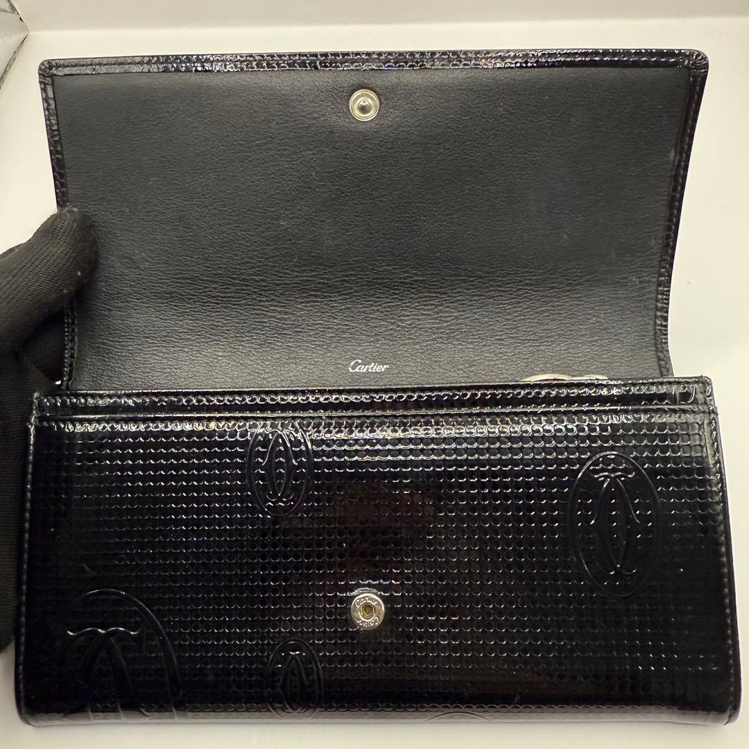 カルティエ 長財布 ハッピーバースデー パテントレザー ロゴ ブラック