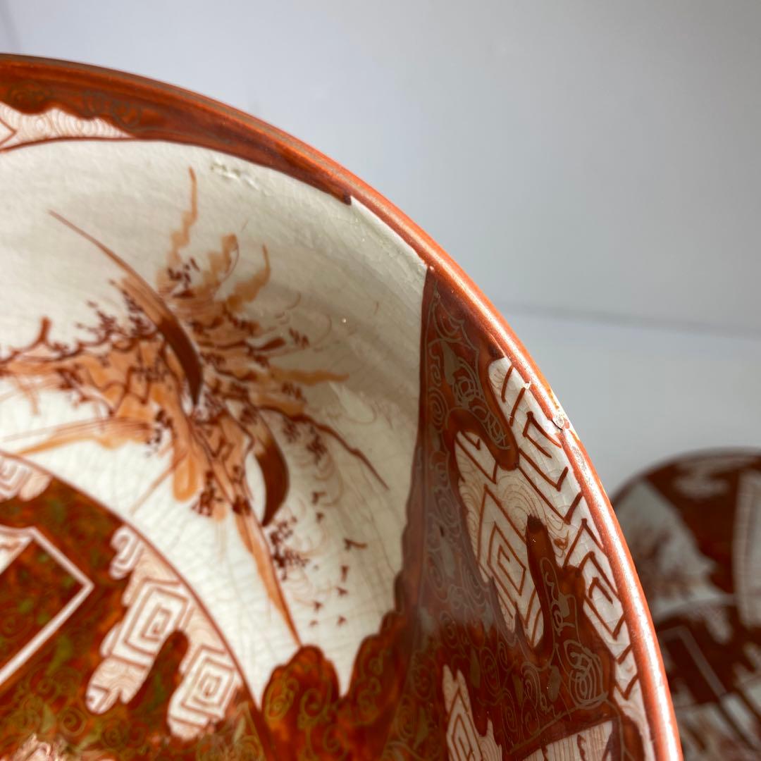 明治初期　九谷焼赤絵三ツ鉢　木箱付　東Y7-0404②トヒチサ