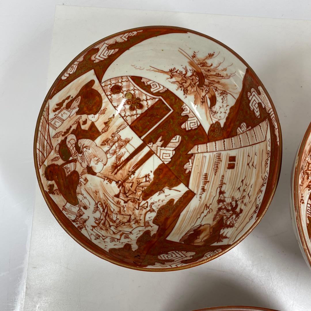 明治初期　九谷焼赤絵三ツ鉢　木箱付　東Y7-0404②トヒチサ