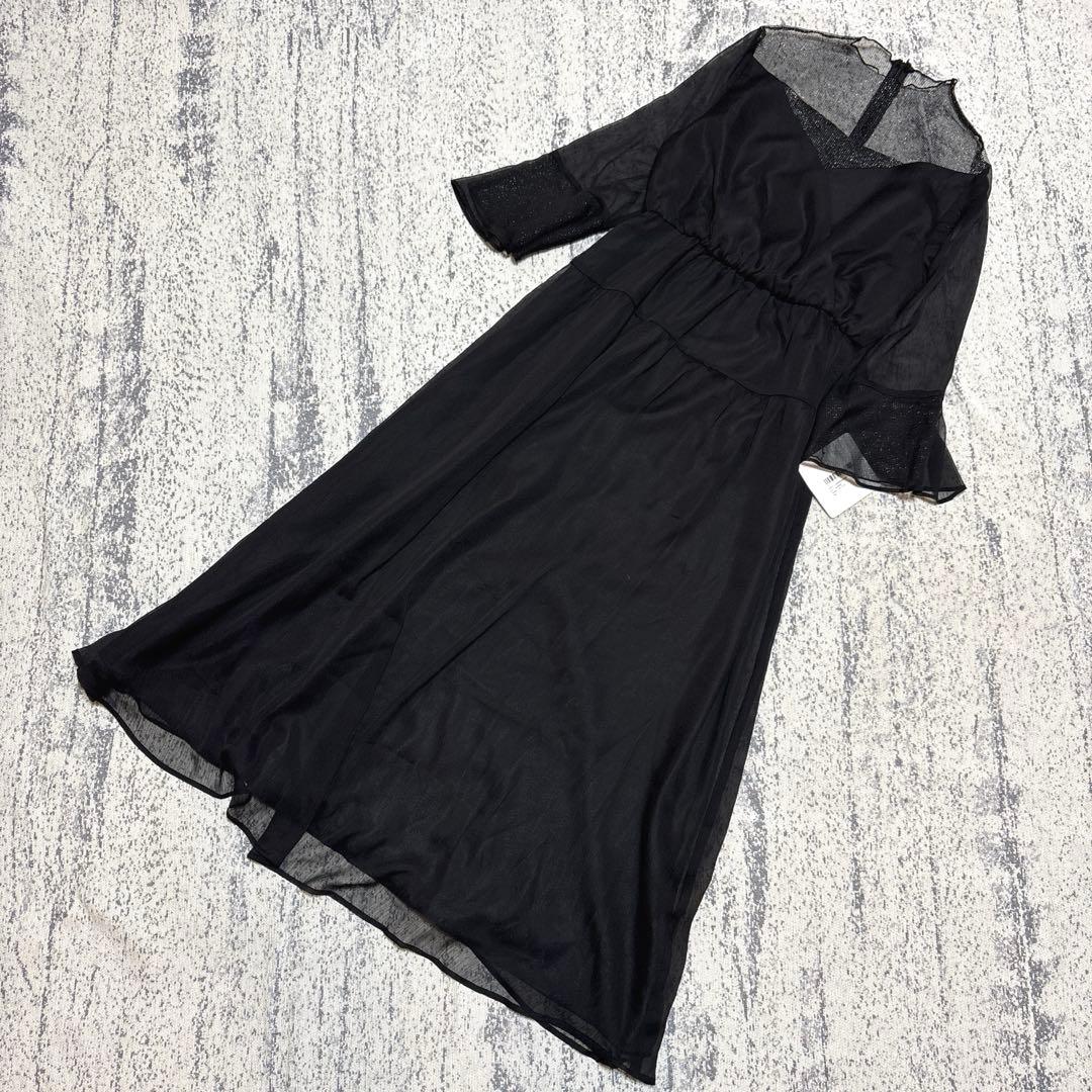 【niana】新品タグ付 シフォンドレス ラメチュール 黒L 結婚式 ブライダル