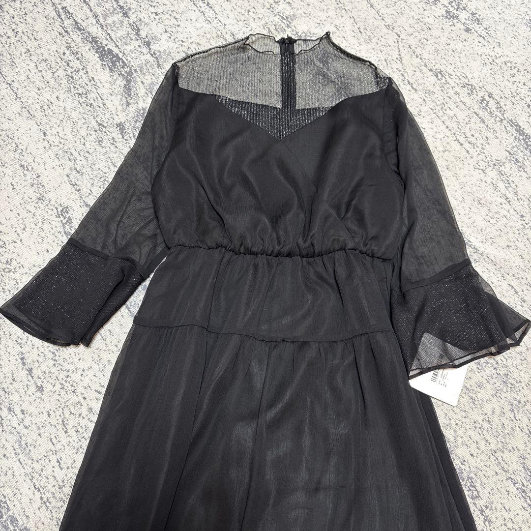 【niana】新品タグ付 シフォンドレス ラメチュール 黒L 結婚式 ブライダル