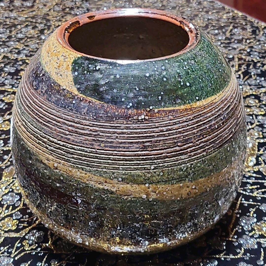 信楽 三彩 陶器の花瓶 高さ17cm 幅21cm