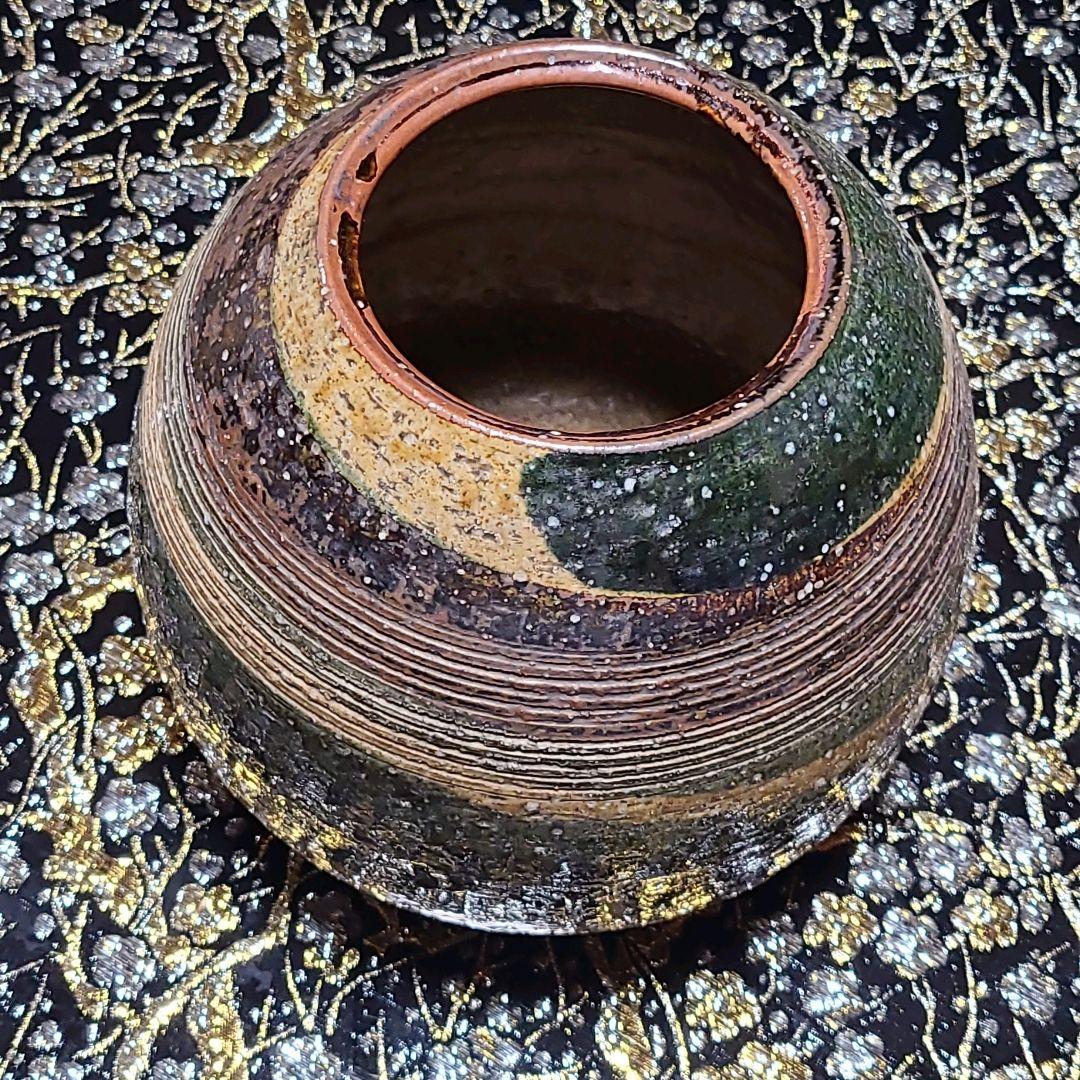 信楽 三彩 陶器の花瓶 高さ17cm 幅21cm