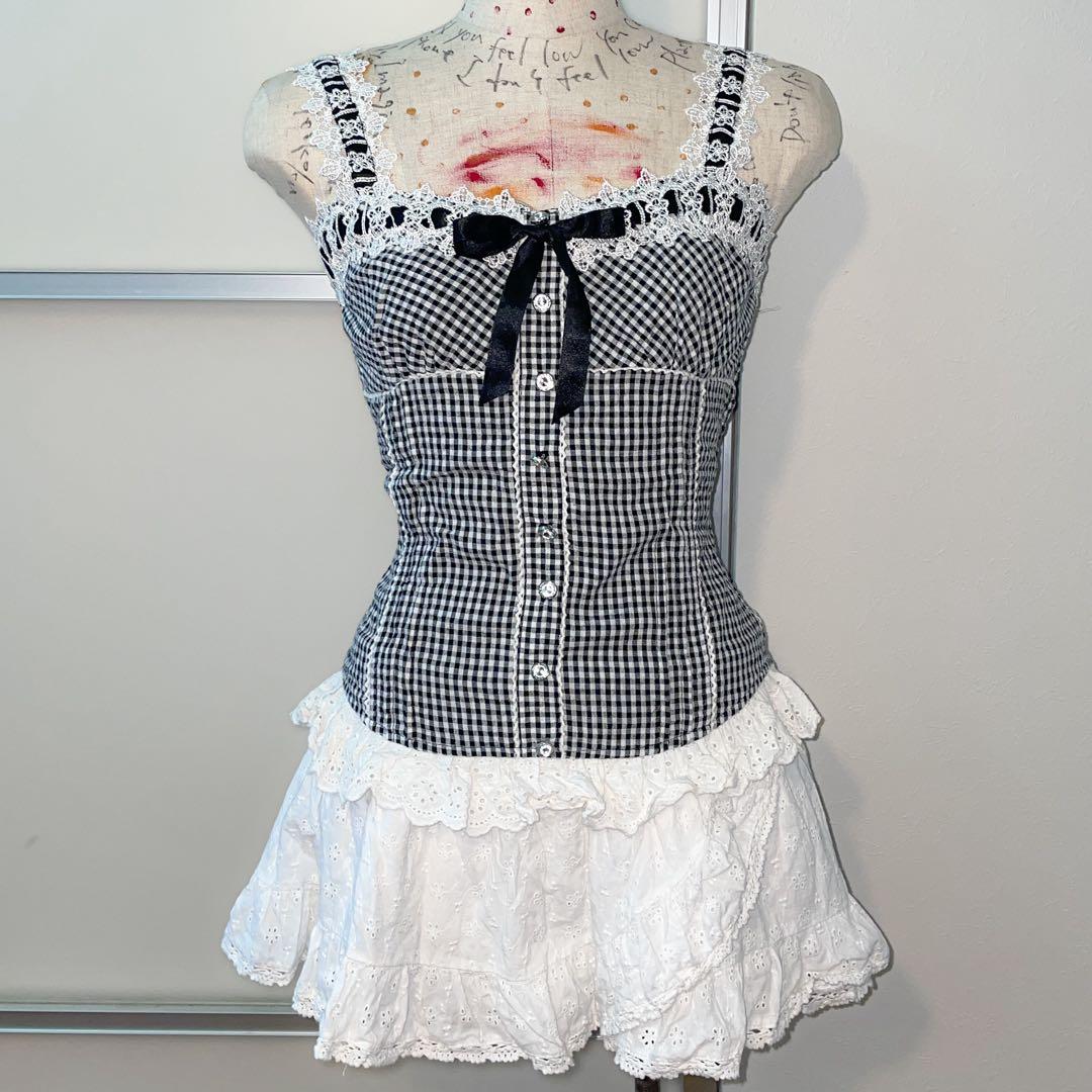 00s 希少 LIZLISA はしごりぼん カシュクールコットンフリルスカパン