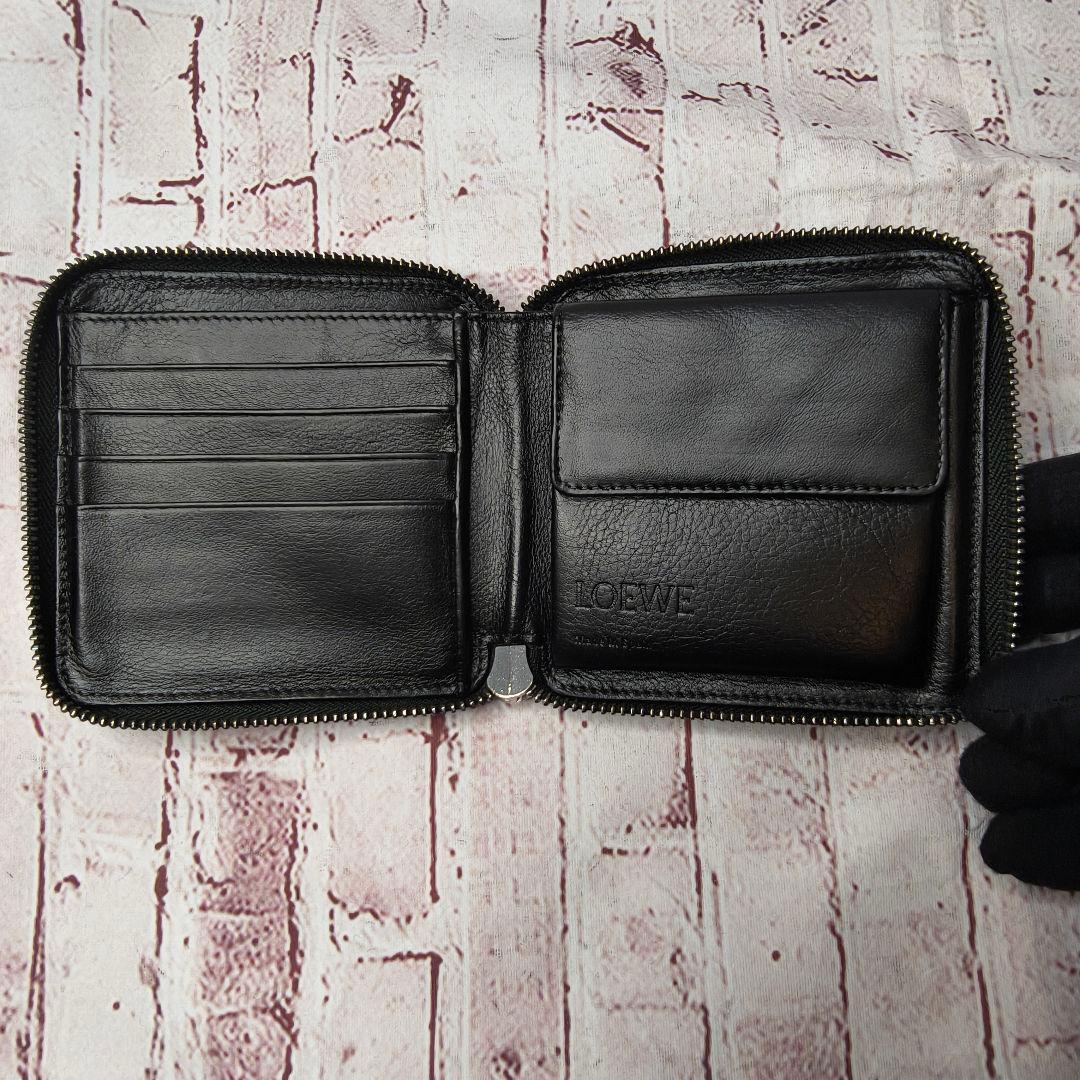 【美品】ロエベ 二つ折財布 パズル コンパクトジップウォレット アナグラム／黒A