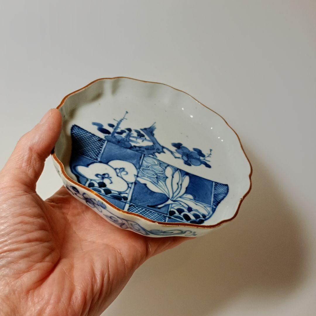 藍古九谷　染付更紗梅文皿　【初期伊万里　古九谷　藍柿右衛門　鑑賞伊万里】