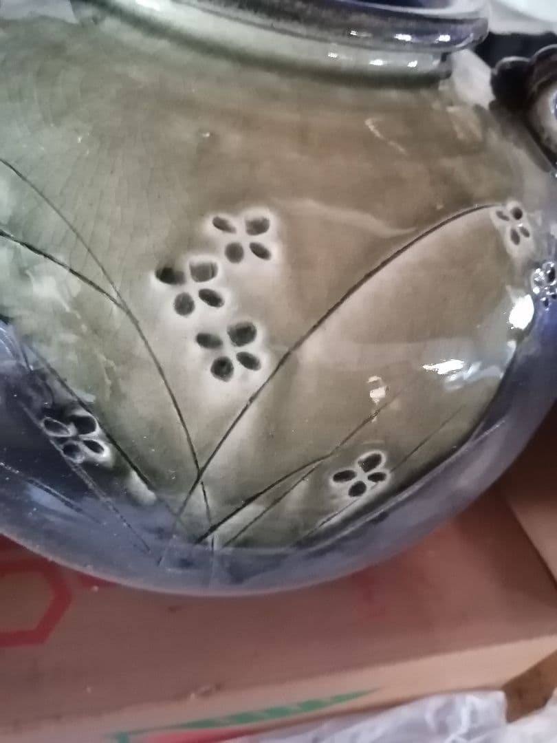 萬古焼　陶器 花瓶 グリーンとブラック