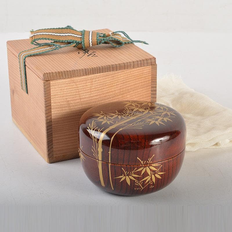 茶道具　瑛斎作　竹蒔絵　螺鈿装飾　平棗　共箱　V　6259