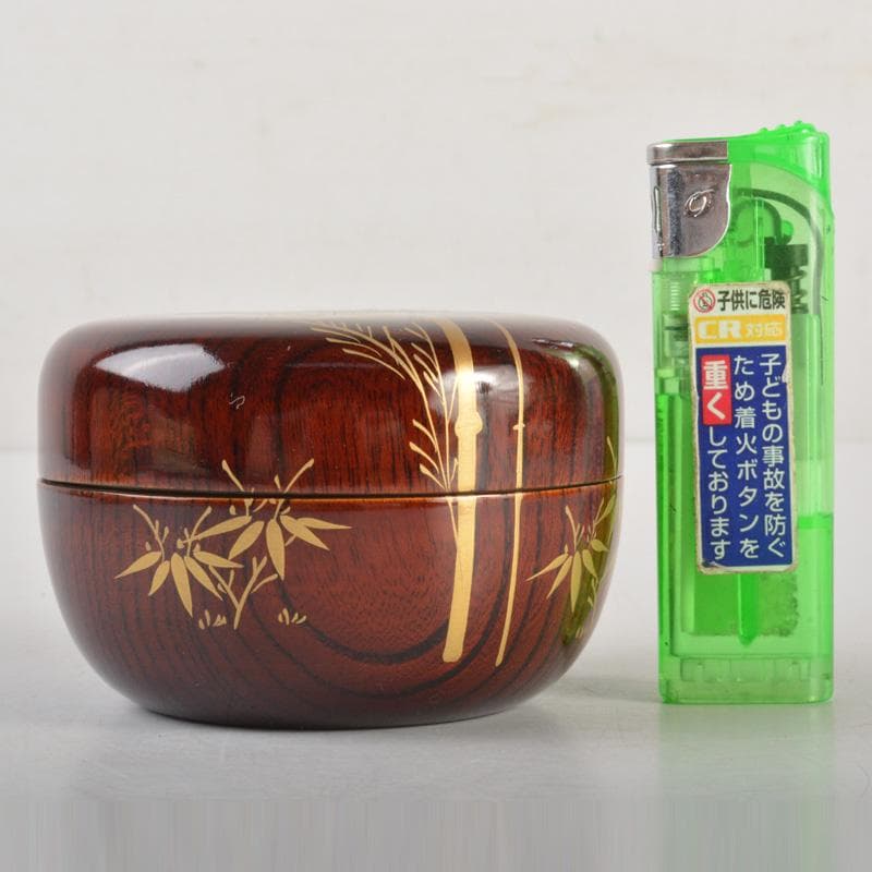 茶道具　瑛斎作　竹蒔絵　螺鈿装飾　平棗　共箱　V　6259