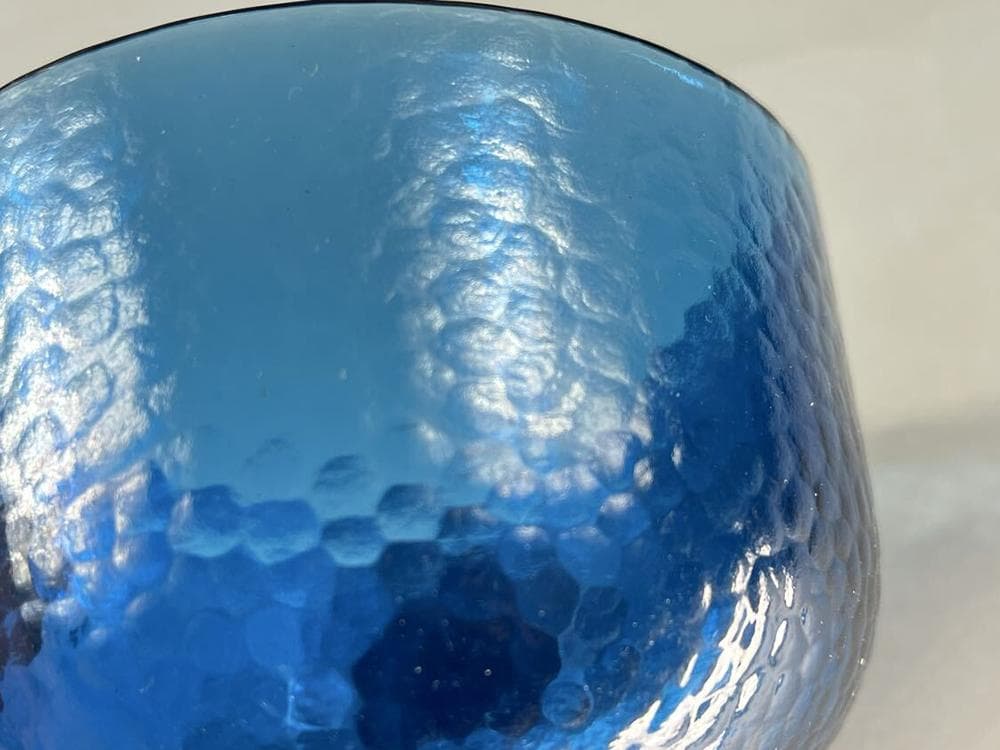 【料】　★ 料器 藍料瑠璃茶碗 ★　明治期　宝藍色料 食器花器　和風玻璃