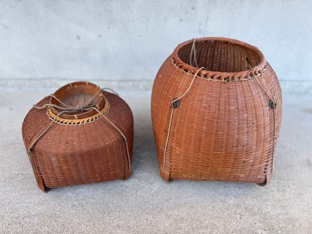 竹製バスケット 籠　胴丸かご　インテリア　2点セット