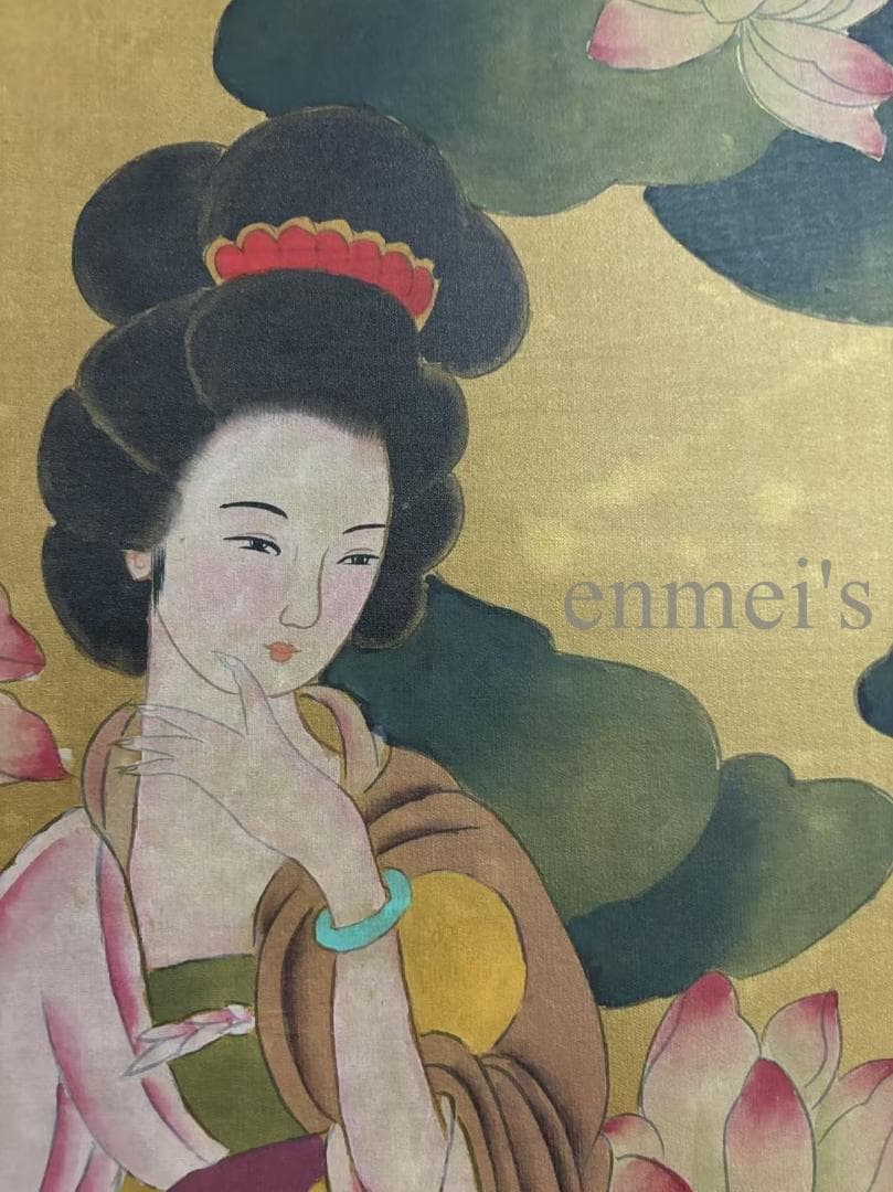 中国古美術 明時代 仇英作款 仕女図 三尺 絹本 掛け軸 巻き物 書画 唐物