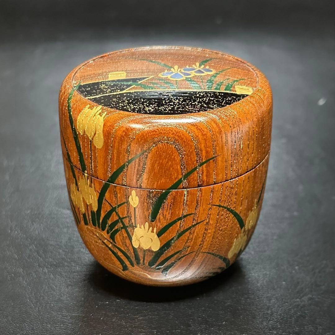 ★茶道具/木地棗！欅摺漆八ッ橋/螺鈿 蒔絵棗『筑城 筑良』作！共箱/共布/栞付★