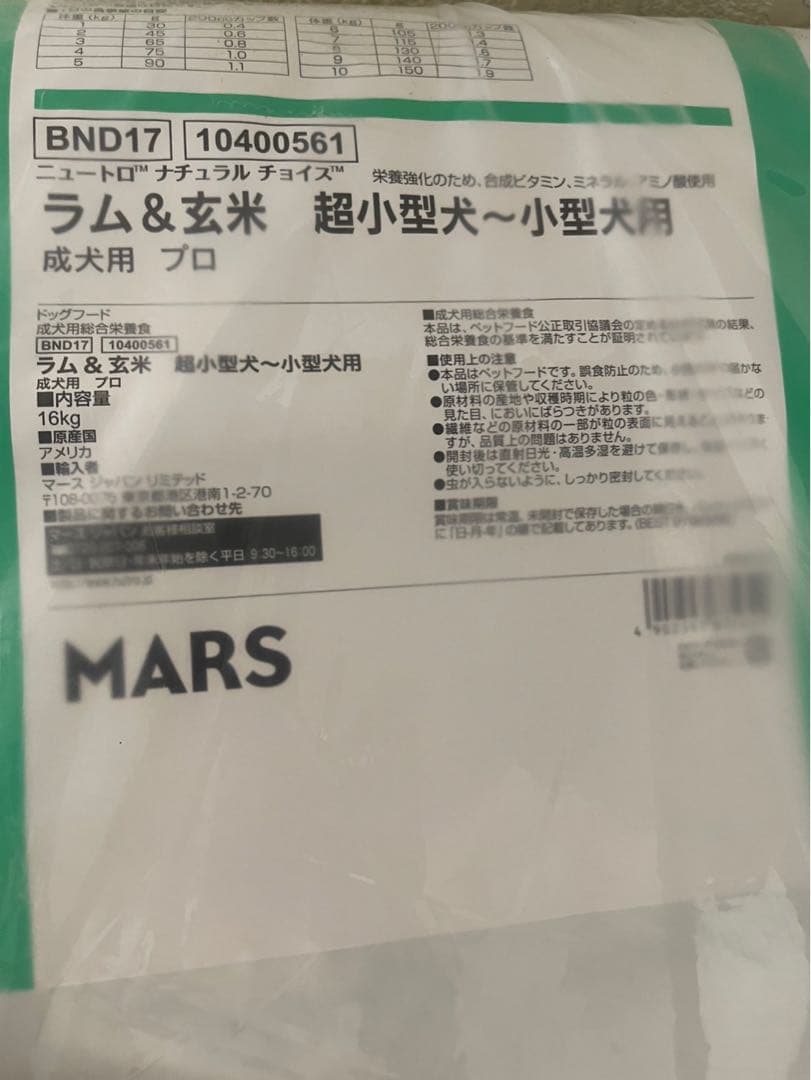 Nutro ラム&玄米 超小型犬〜小型犬用16kg