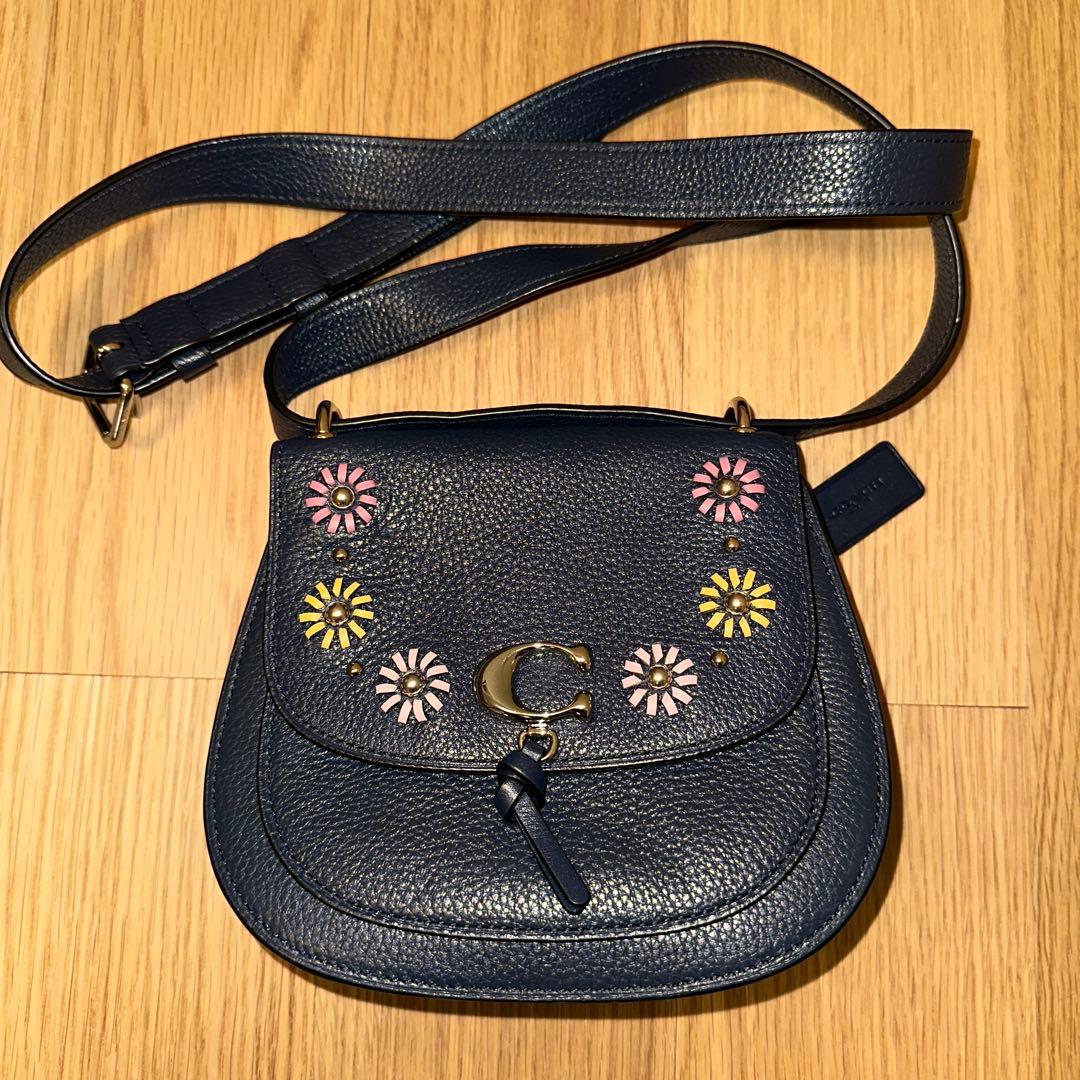 Coach ネイビーレザーショルダーバッグ