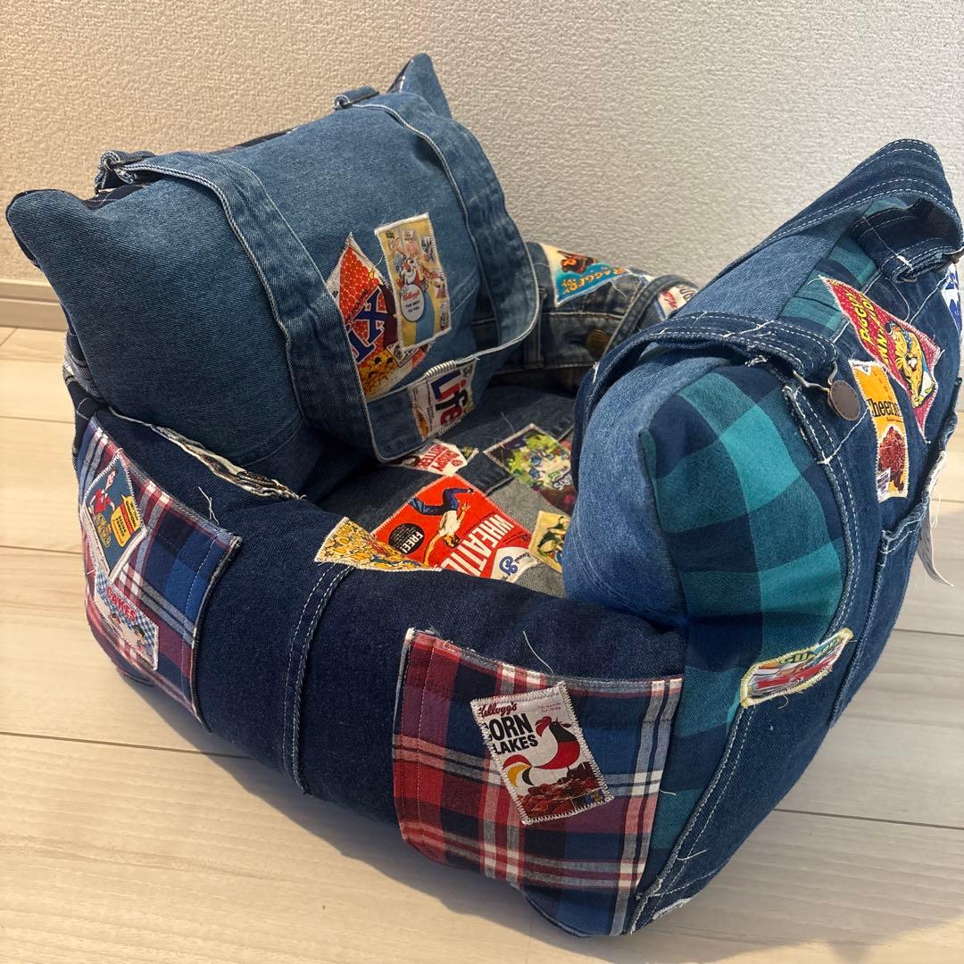 ハンドメイド　デニムリメイク ドライブベッド　ペットキャリー　ペットベッド