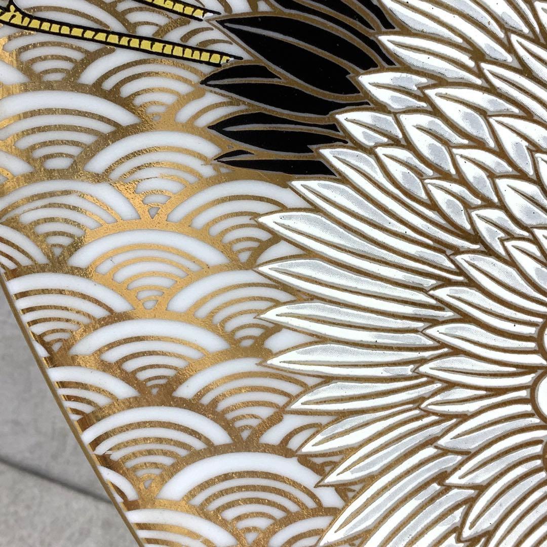 大皿 直径45.5cm 有田 静山作 波鶴 金彩 賀正 正月 飾り皿 皿