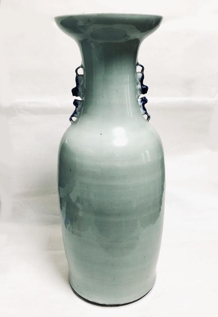 清時代中期 古染付 花紋様 大花瓶 伝世品焼物 青花 呉須 ウブ品WWTT194