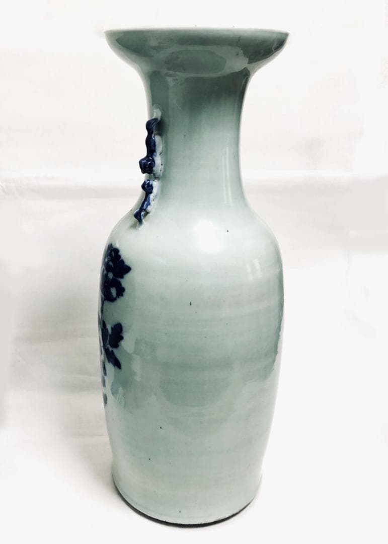 清時代中期 古染付 花紋様 大花瓶 伝世品焼物 青花 呉須 ウブ品WWTT194