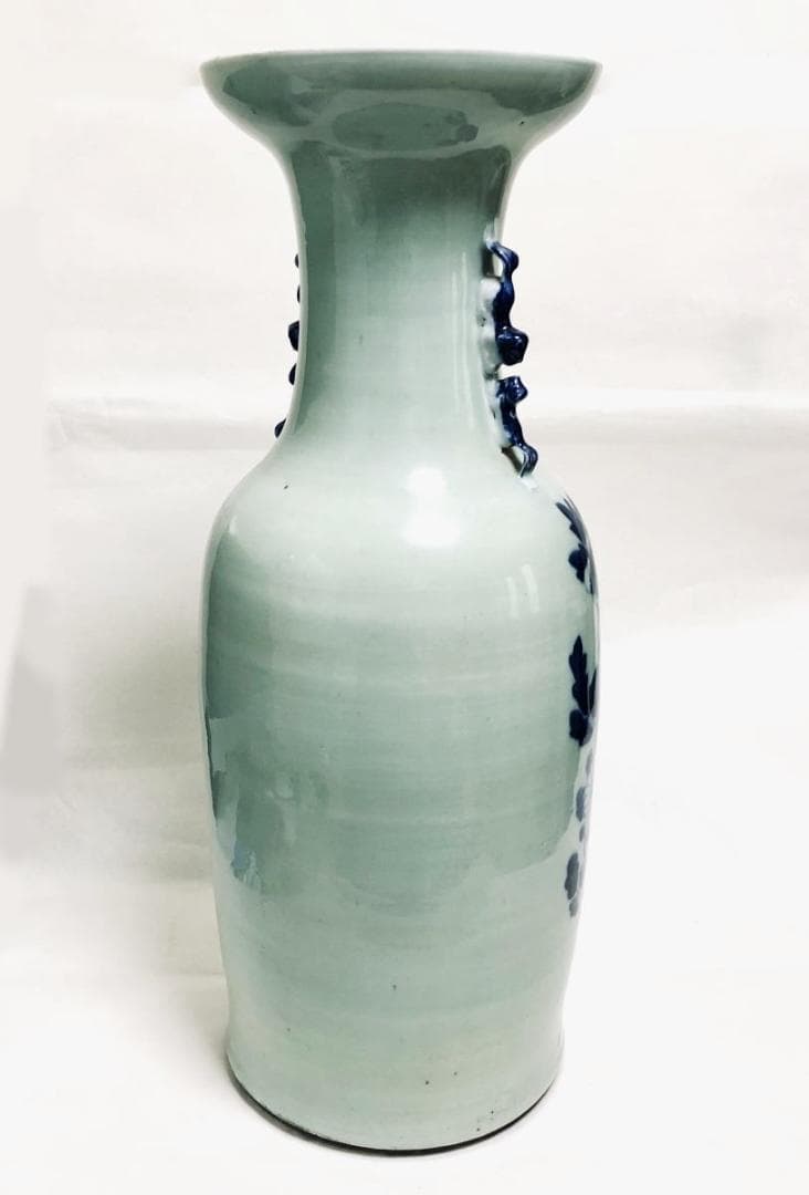 清時代中期 古染付 花紋様 大花瓶 伝世品焼物 青花 呉須 ウブ品WWTT194