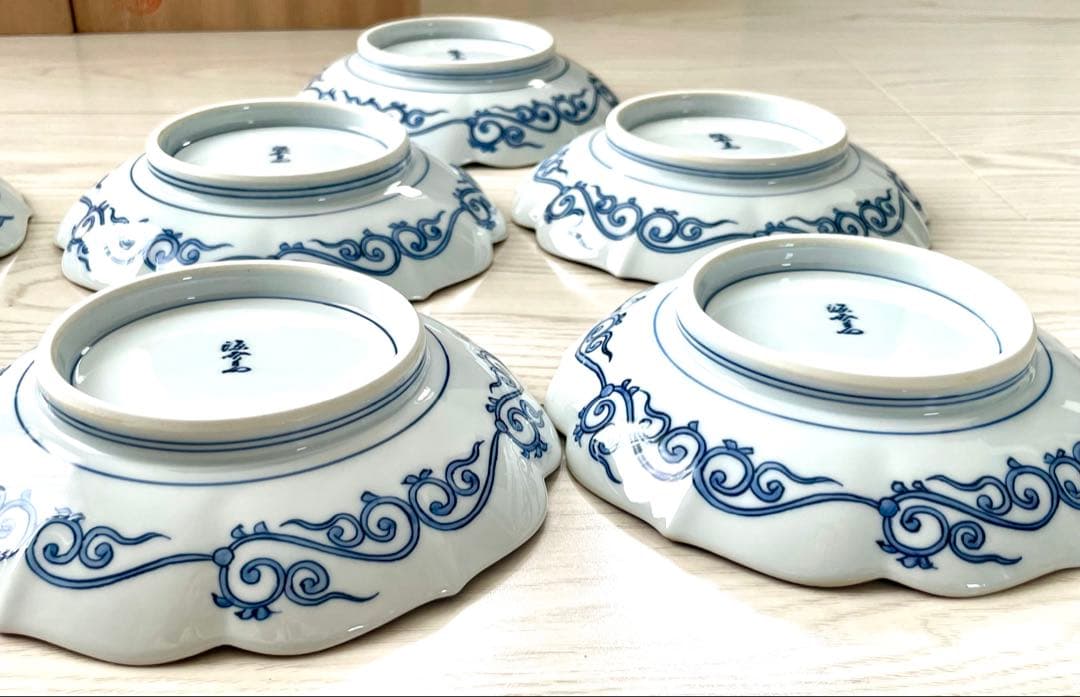 源右衛門 染錦草花文 和菓子皿 是米木窯 10客　染付　共箱