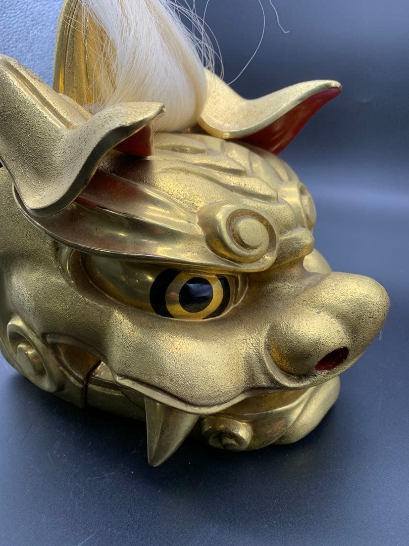 金色 獅子頭 彫刻 木箱付き