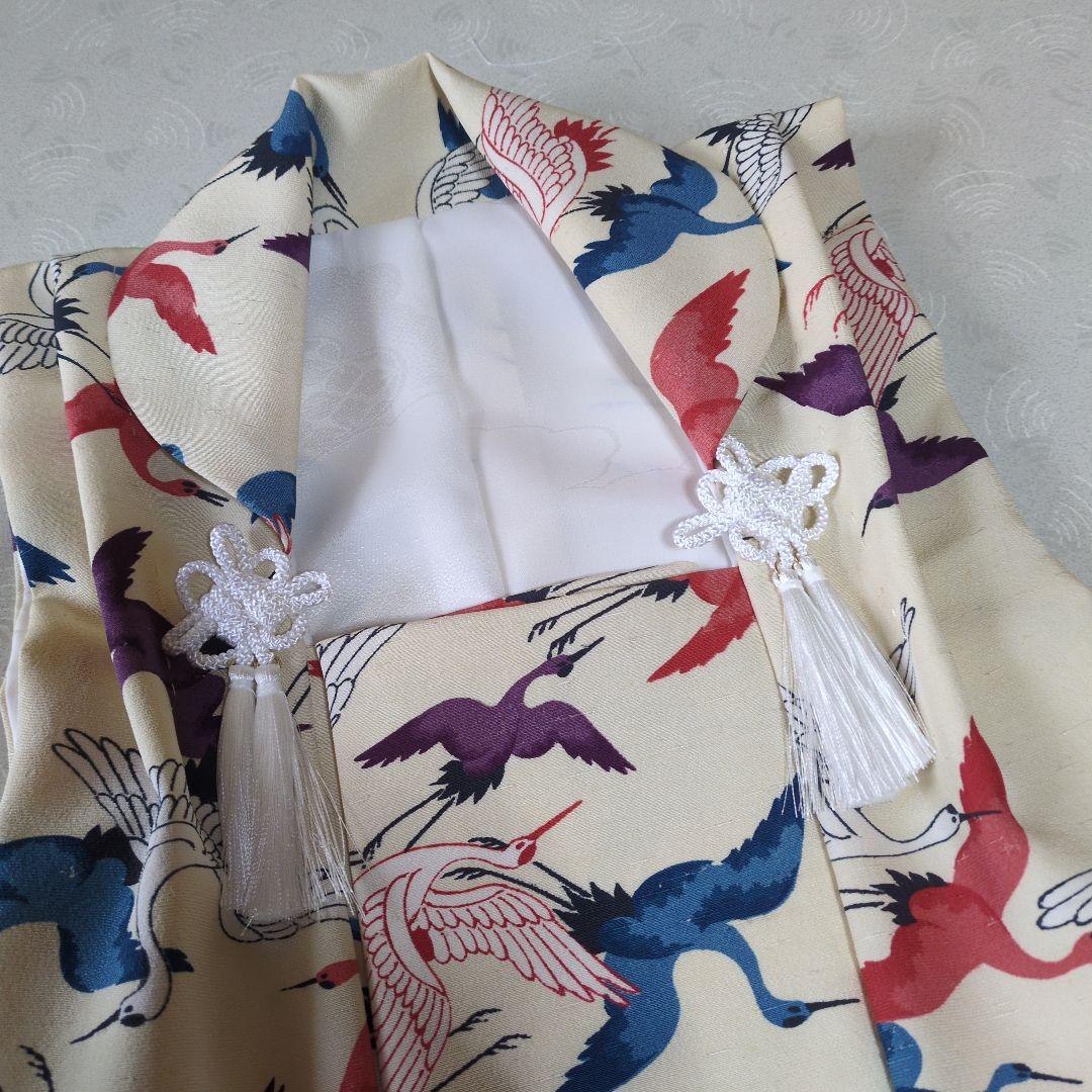 七五三３歳正絹手縫いの被布（巾着付き）中綿無し