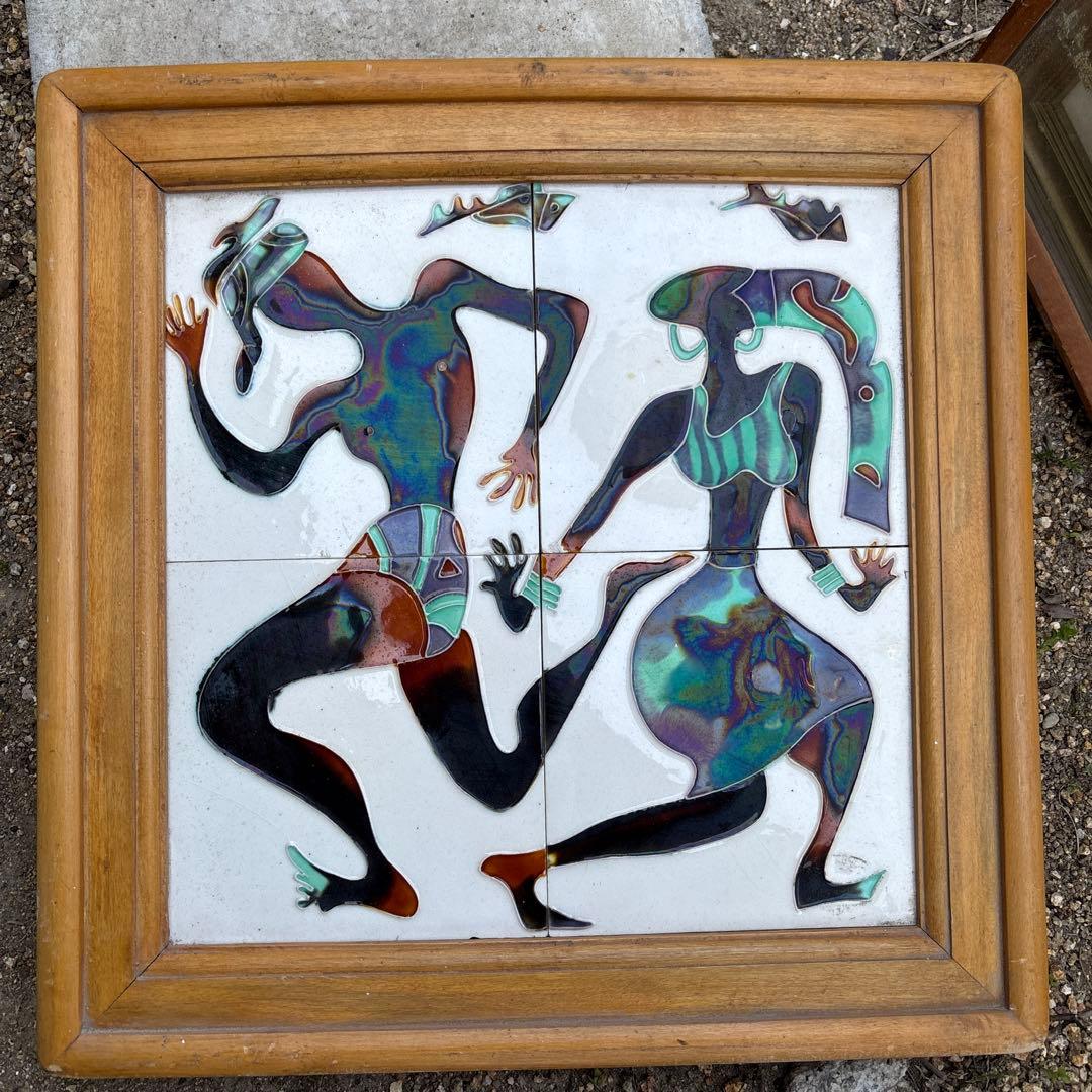 抽象タイルアート 木製フレーム付き