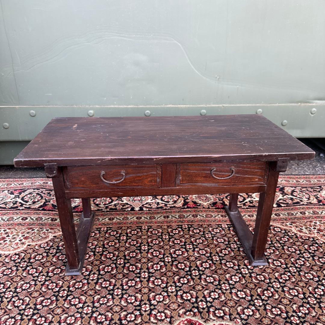 ヴィンテージ木製文机 ダークブラウン 引き出し2つ