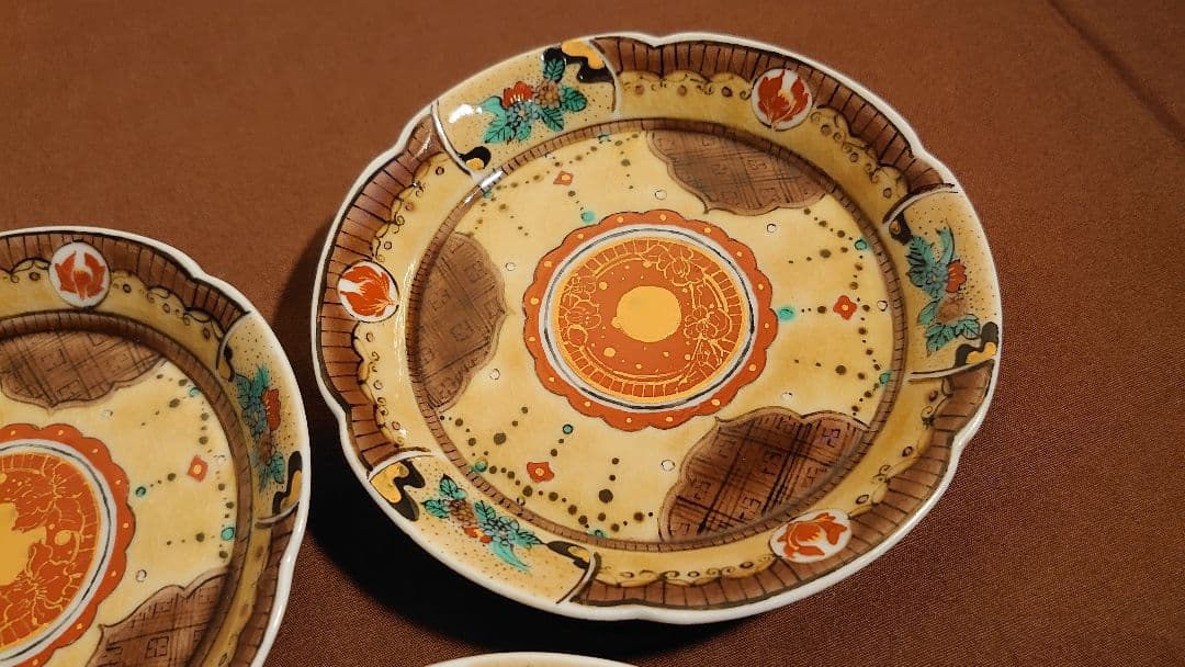 古九谷　九谷焼　青九谷　吉田屋　豆皿　蔵出し　輪華皿　華の図　５種　５客